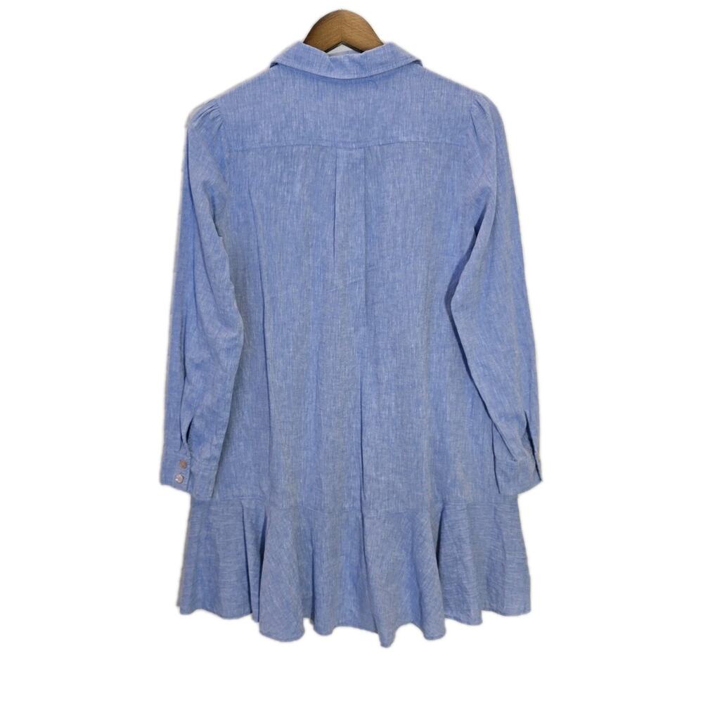 Tuckernuck Callahan Shirt Dress S Blue Cotton Ruffle Hem Pockets Coastal Resort - Picture 5 of 11